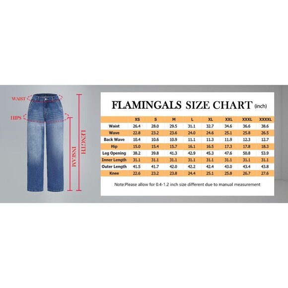 Wide Leg Jeans Women Cotton Spandex High Rise Baggy Wash Stitch Pants - Picture 7 of 7